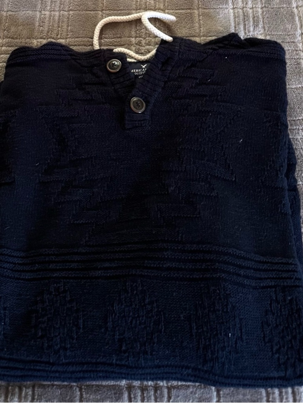 American Eagle Outfitters Navy Textured Henley Sweater